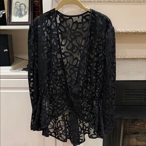 Vintage 90s Goth Whimsigoth Sheer Flocked Peplum Jacket L